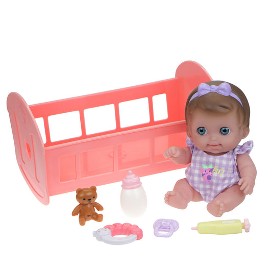 JC Toys, Lil' Cutesies 9.5 inches All Vinyl Washable Doll Rocking Crib Gift Set