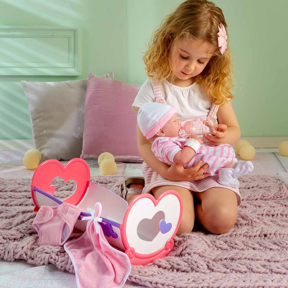 JC Toys, La Newborn 14 inch Life-Like All Vinyl Baby Doll Rocking Crib Gift Set