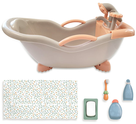 Nature Collection (Neutral Colors) Baby Doll Bathtub and Accessories | Real Working Shower Fits Most Dolls Up to 17"