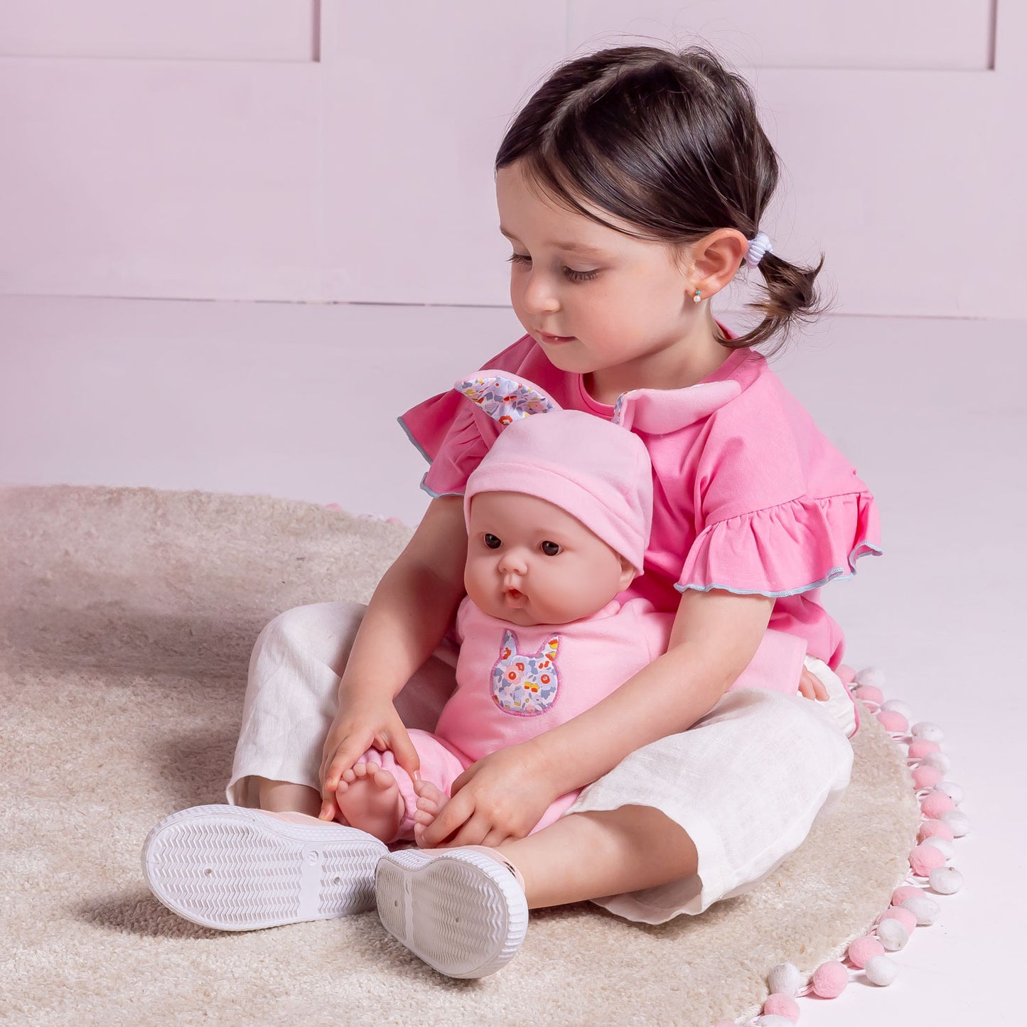 JC Toys Lots to Cuddle Babies 15” Soft Body Doll with Bunny Friend – Includes Plush with Velcro Attachment, Pink Outfit