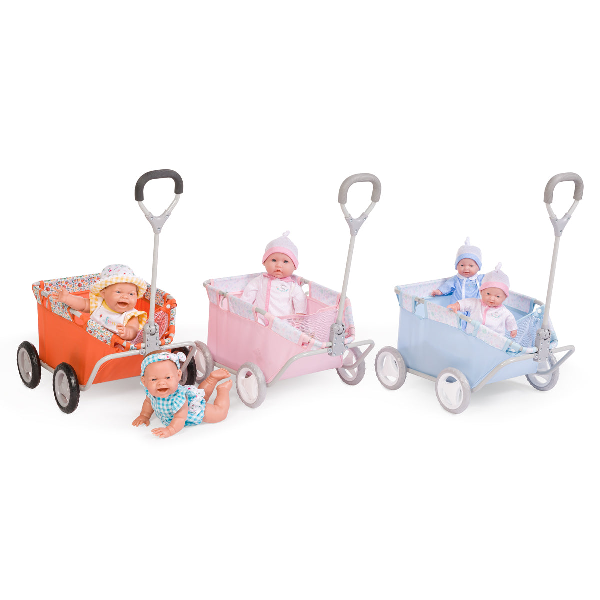 JC Toys - Berenguer Boutique Playtime | Deluxe Folding Pull Along | Blue Floral Collection | For Dolls up to 20" | Ages 3+