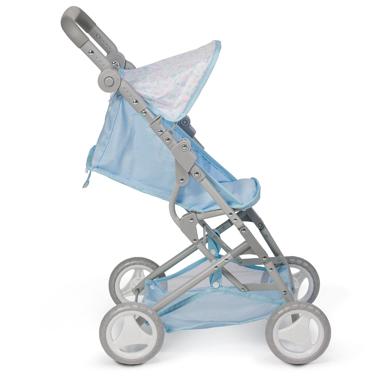 JC Toys - Berenguer Boutique Stroller | Easy Folding Stroller with Canopy and Storage | for Dolls up to 18" | Ages 3+ | Blue Floral