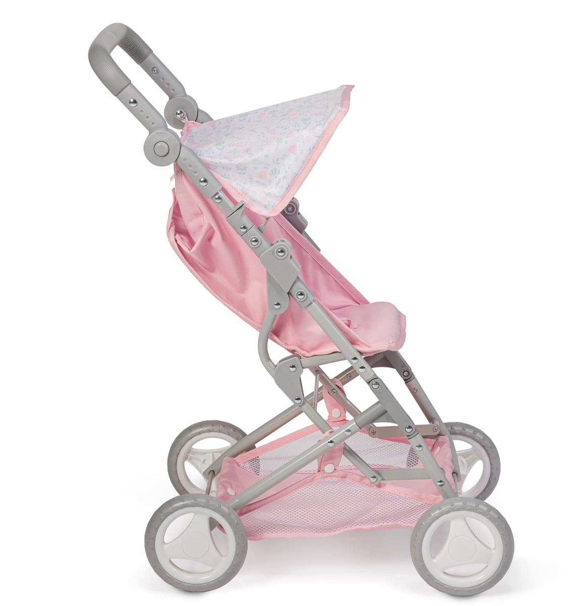 JC Toys - Berenguer Boutique Stroller | Easy Folding Stroller with Canopy and Storage | for Dolls up to 18" | Ages 3+ | Pink Floral