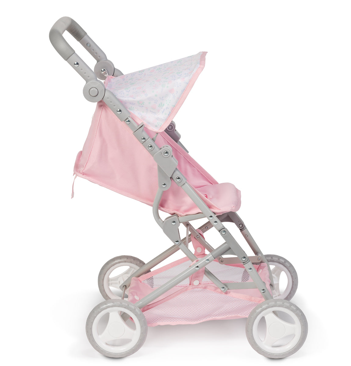 JC Toys - Berenguer Boutique Stroller | Easy Folding Stroller with Canopy and Storage | for Dolls up to 18" | Ages 3+ | Pink Floral