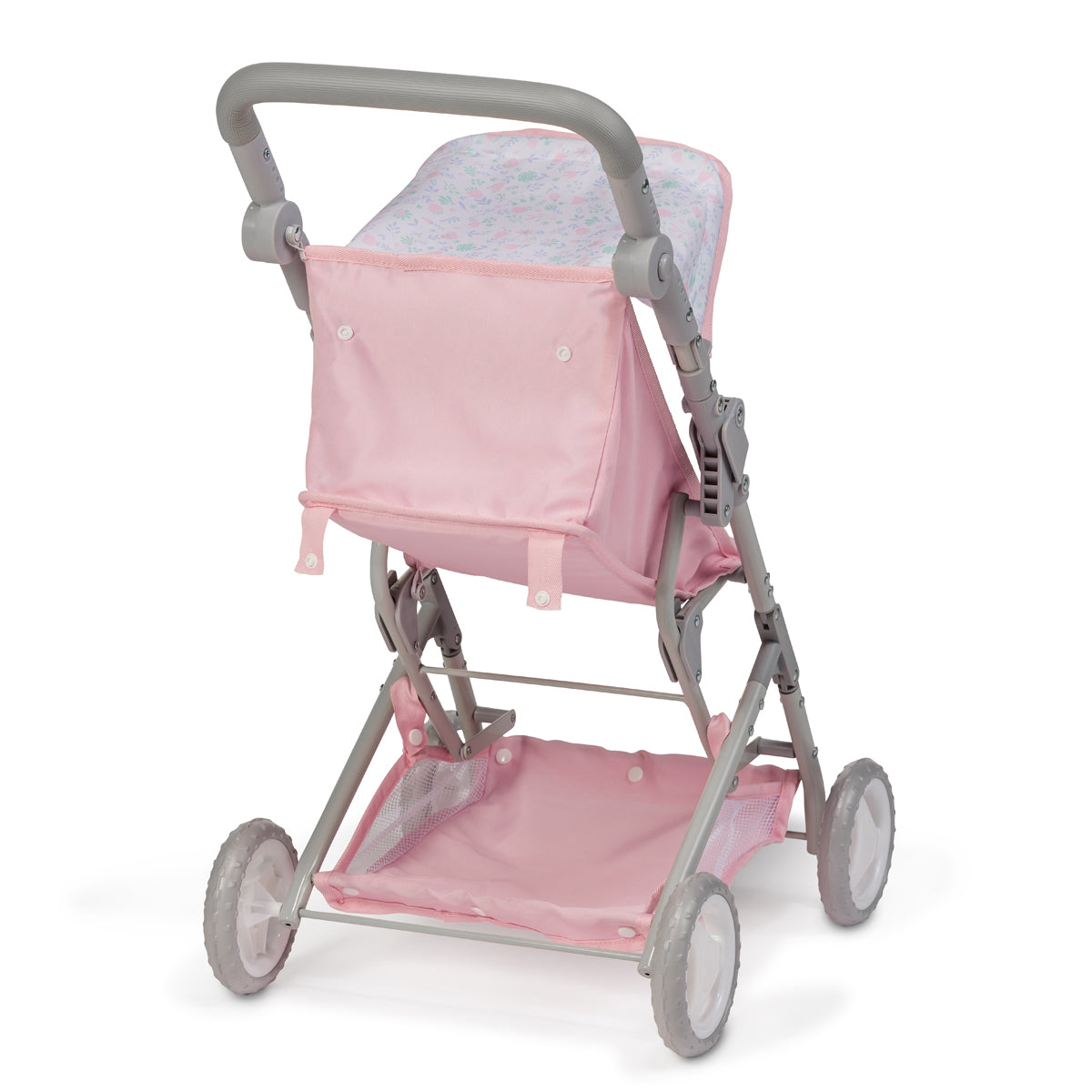 JC Toys - Berenguer Boutique Stroller | Easy Folding Stroller with Canopy and Storage | for Dolls up to 18" | Ages 3+ | Pink Floral