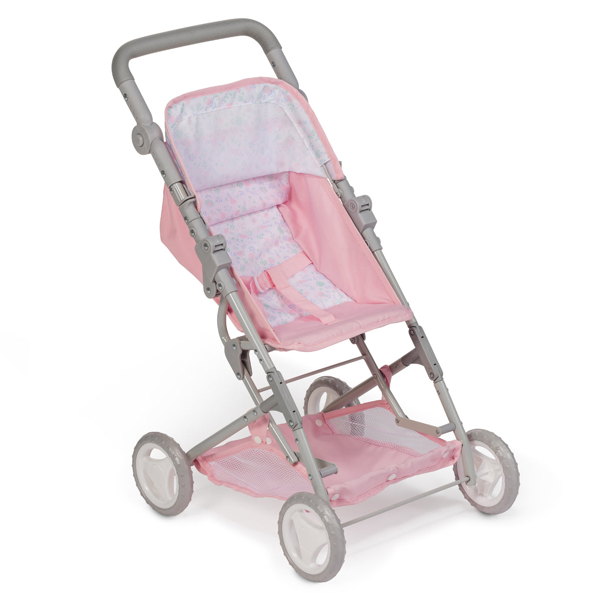 JC Toys - Berenguer Boutique Stroller | Easy Folding Stroller with Canopy and Storage | for Dolls up to 18" | Ages 3+ | Pink Floral