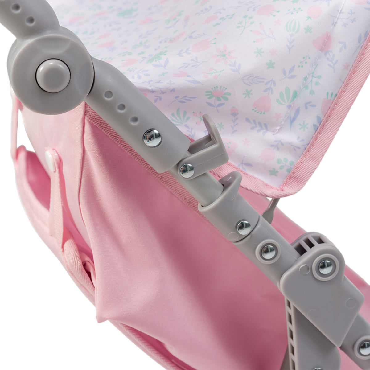 JC Toys - Berenguer Boutique Stroller | Easy Folding Stroller with Canopy and Storage | for Dolls up to 18" | Ages 3+ | Pink Floral