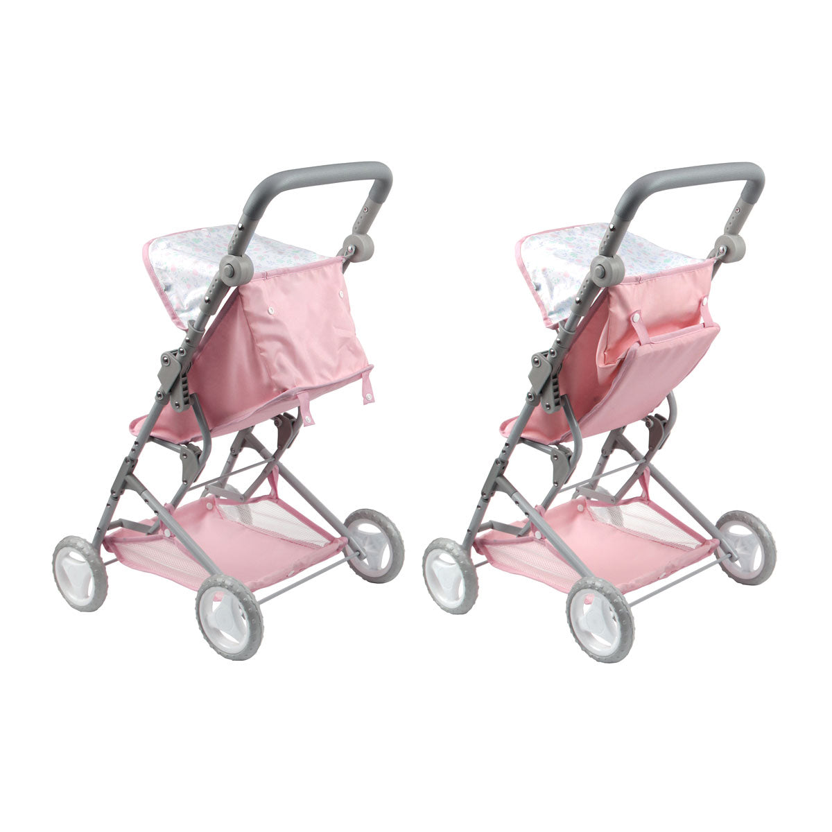 JC Toys - Berenguer Boutique Stroller | Easy Folding Stroller with Canopy and Storage | for Dolls up to 18" | Ages 3+ | Pink Floral