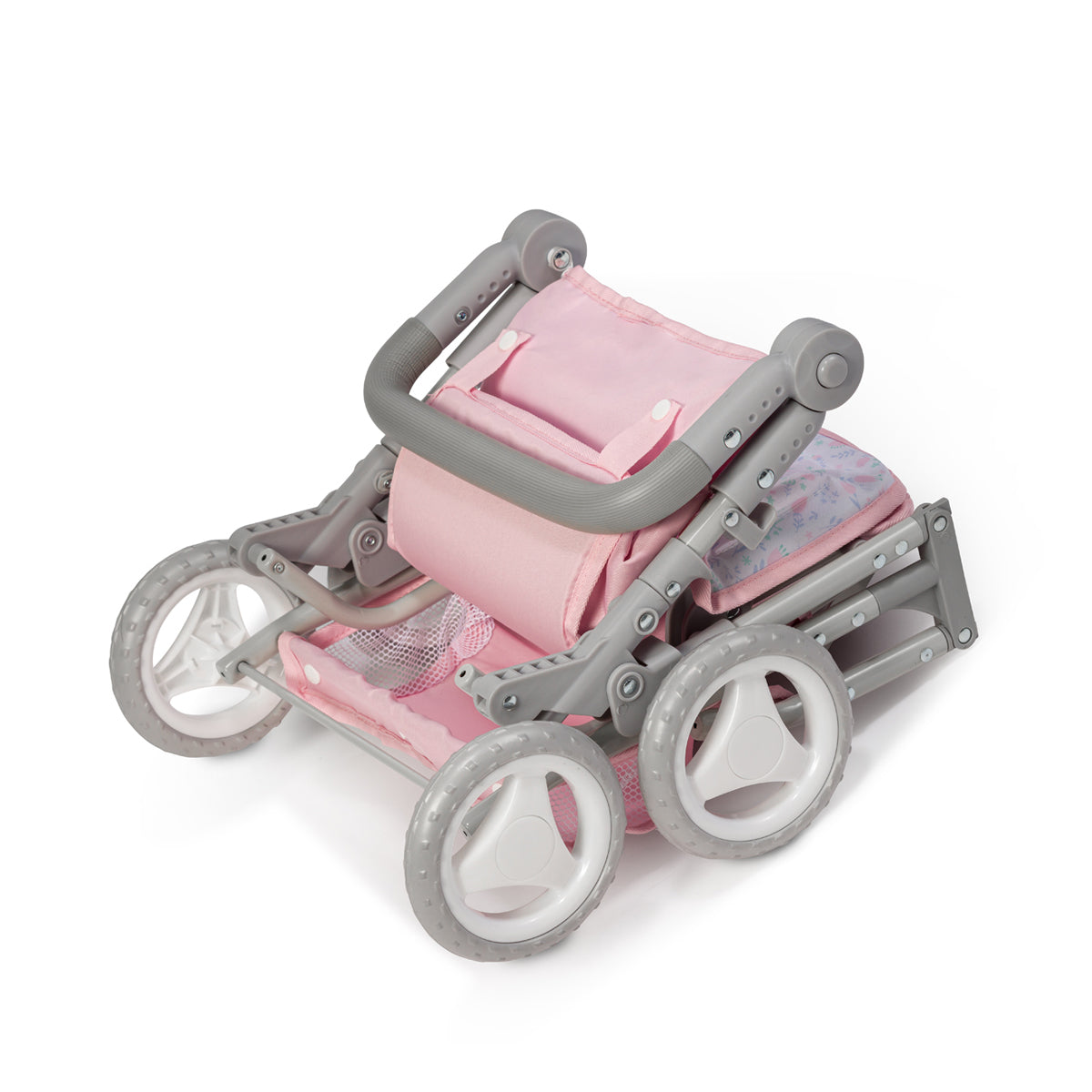 JC Toys - Berenguer Boutique Stroller | Easy Folding Stroller with Canopy and Storage | for Dolls up to 18" | Ages 3+ | Pink Floral