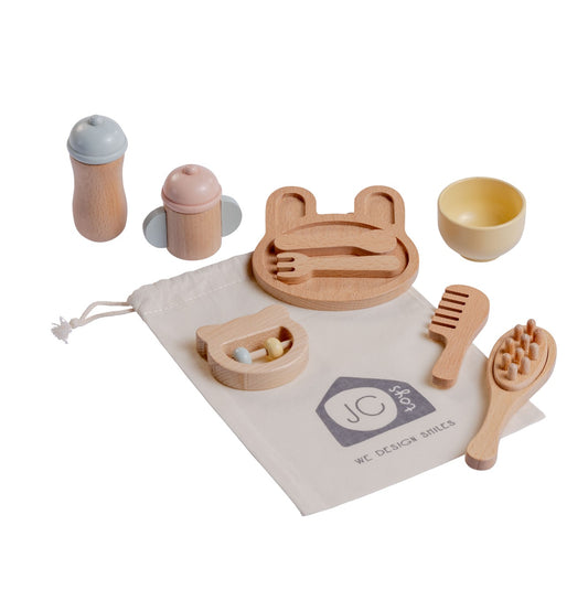 JC Toys Parfait Collection | Real Wood 10 Piece Baby's First Care Set | For Dolls and Stuffed Animals of all Sizes | Ages 3+ | Twiggly Toys