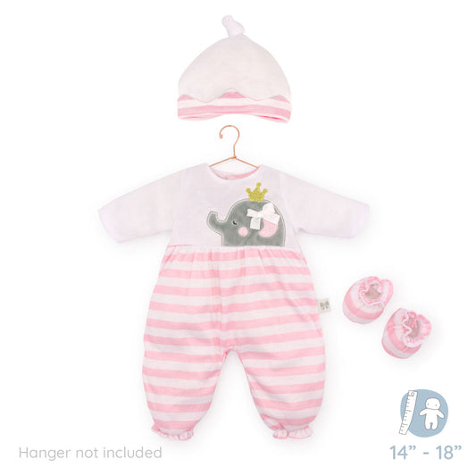 JC Toys Berenguer Boutique Baby Doll Outfit Pink Striped Long Onesie with Hat, and Booties