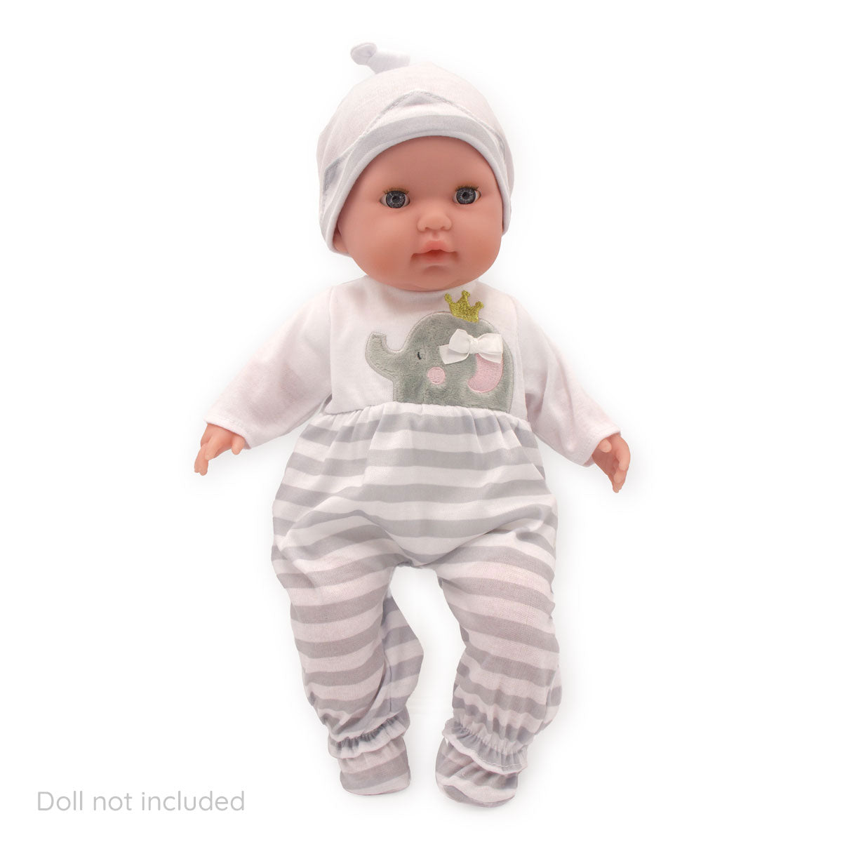 JC Toys Berenguer Boutique Baby Doll Outfit Gray Striped Long Onesie with Hat, and Booties