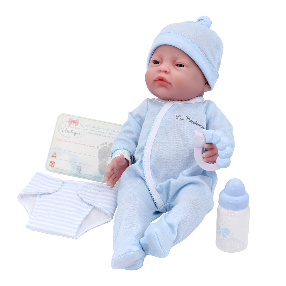 La Newborn 17 All Vinyl Retro La Newborn Doll in Blue w accessories. Window Box