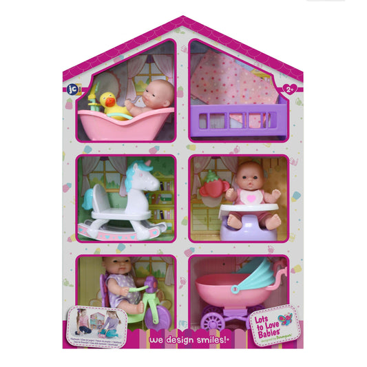 Lots to Love Babies 5" All Vinyl Dolls in Play House with Assorted Accessories - JC Toys Group Inc.