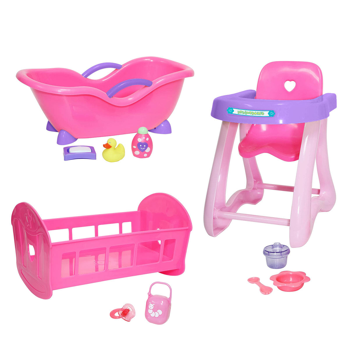 Cot Toy Baby High Chair Set JC Toys, Baby Doll Accessories Doll