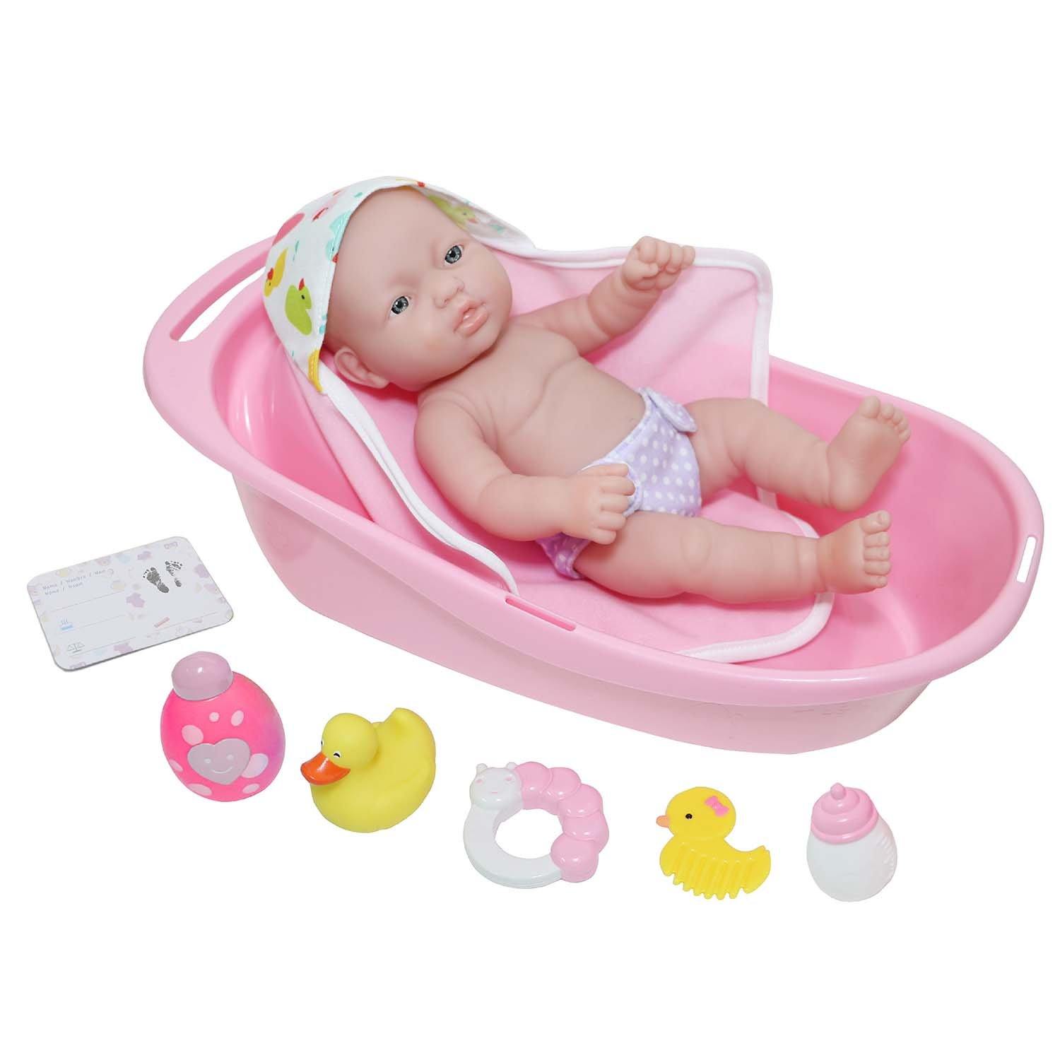 JC Toys Realistic La Newborn Play Baby Doll Pink Bathtub Set