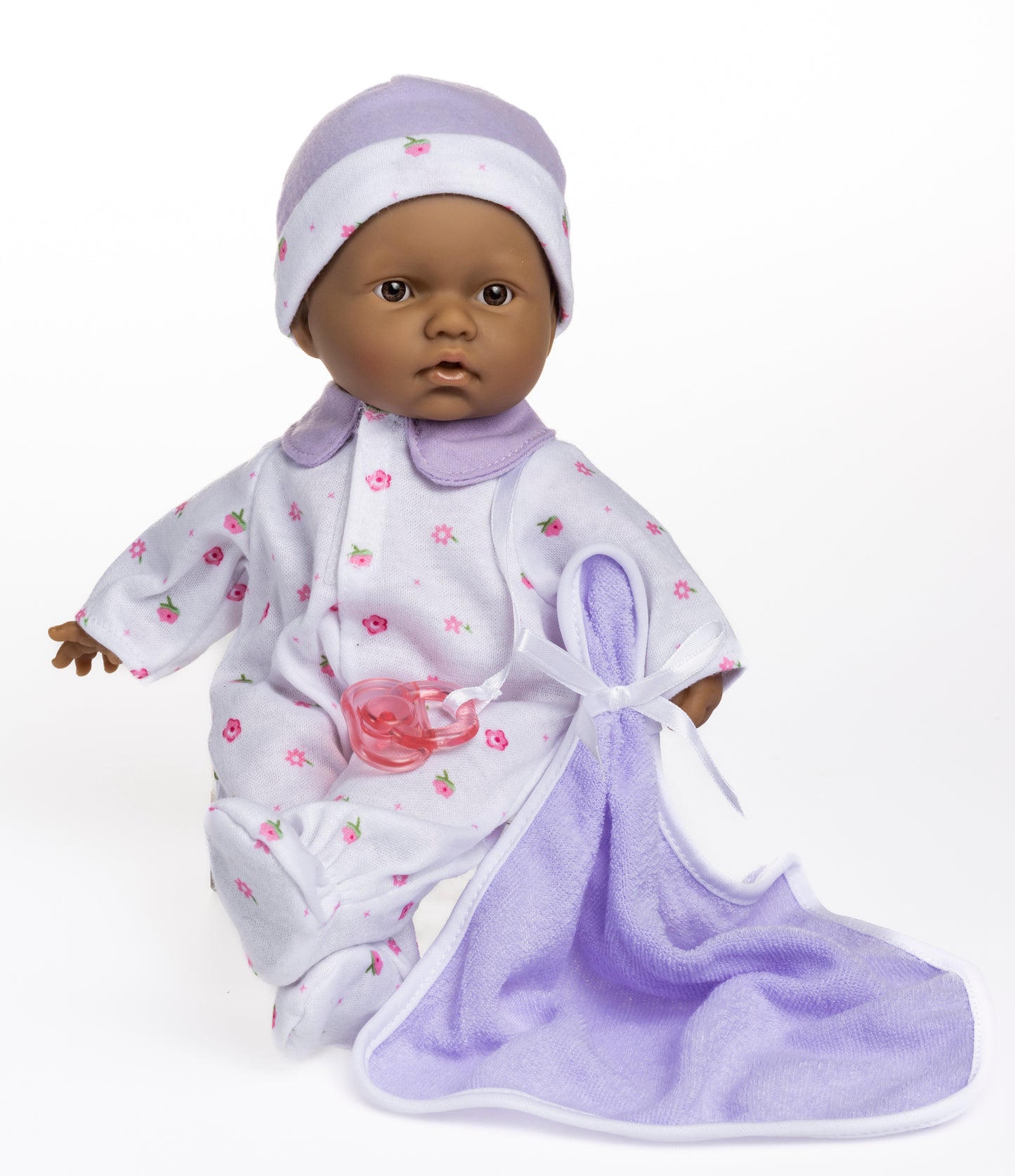 JC Toys, La Baby 11 inch Soft Body Hispanic Baby Doll in Purple Outfit