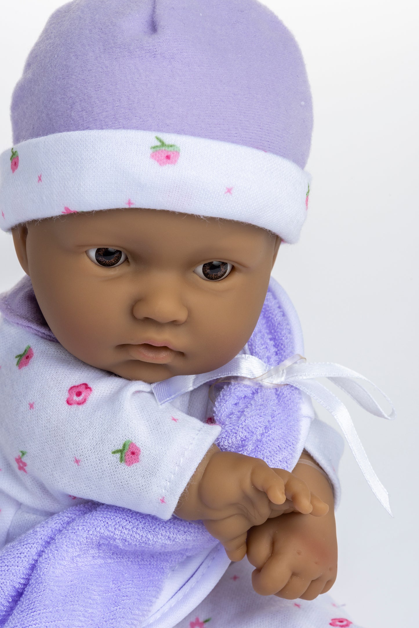 JC Toys, La Baby 11 inch Soft Body Hispanic Baby Doll in Purple Outfit