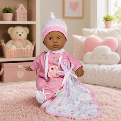 La Baby ® 11" Mini Soft Body Baby Doll Pink Onesie w/ Blanket & Pacifier. Hispanic.