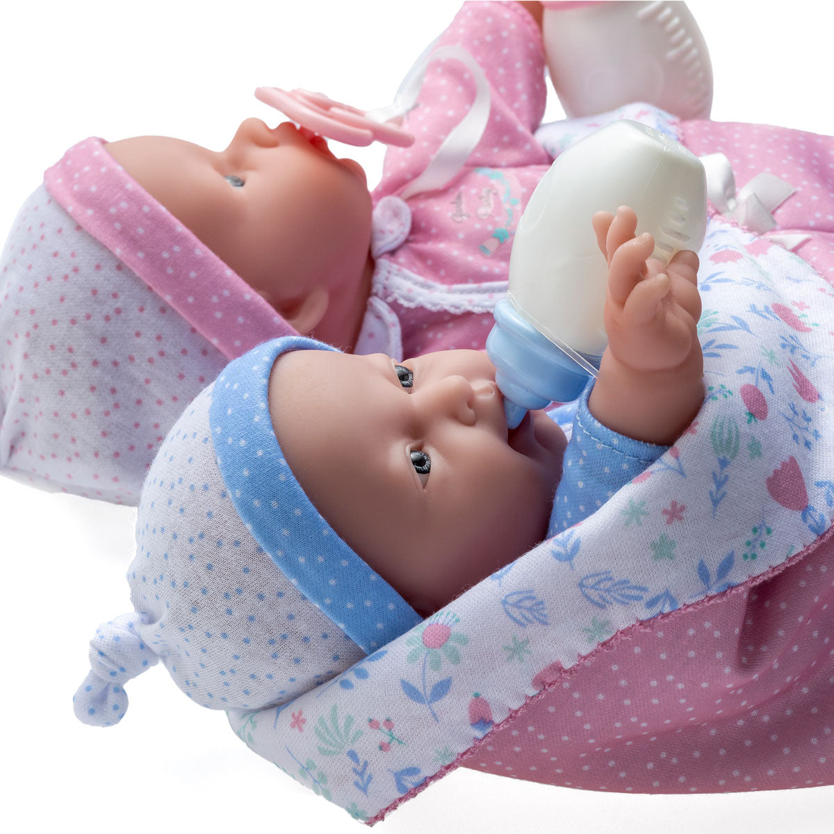 JC Toys La Baby Twins Sleeping Bag Gift Set |11-inch Small Soft Body Dolls Washable |Removable Pink and Blue Outfits, Pacifier & Blanket | 12 Months+