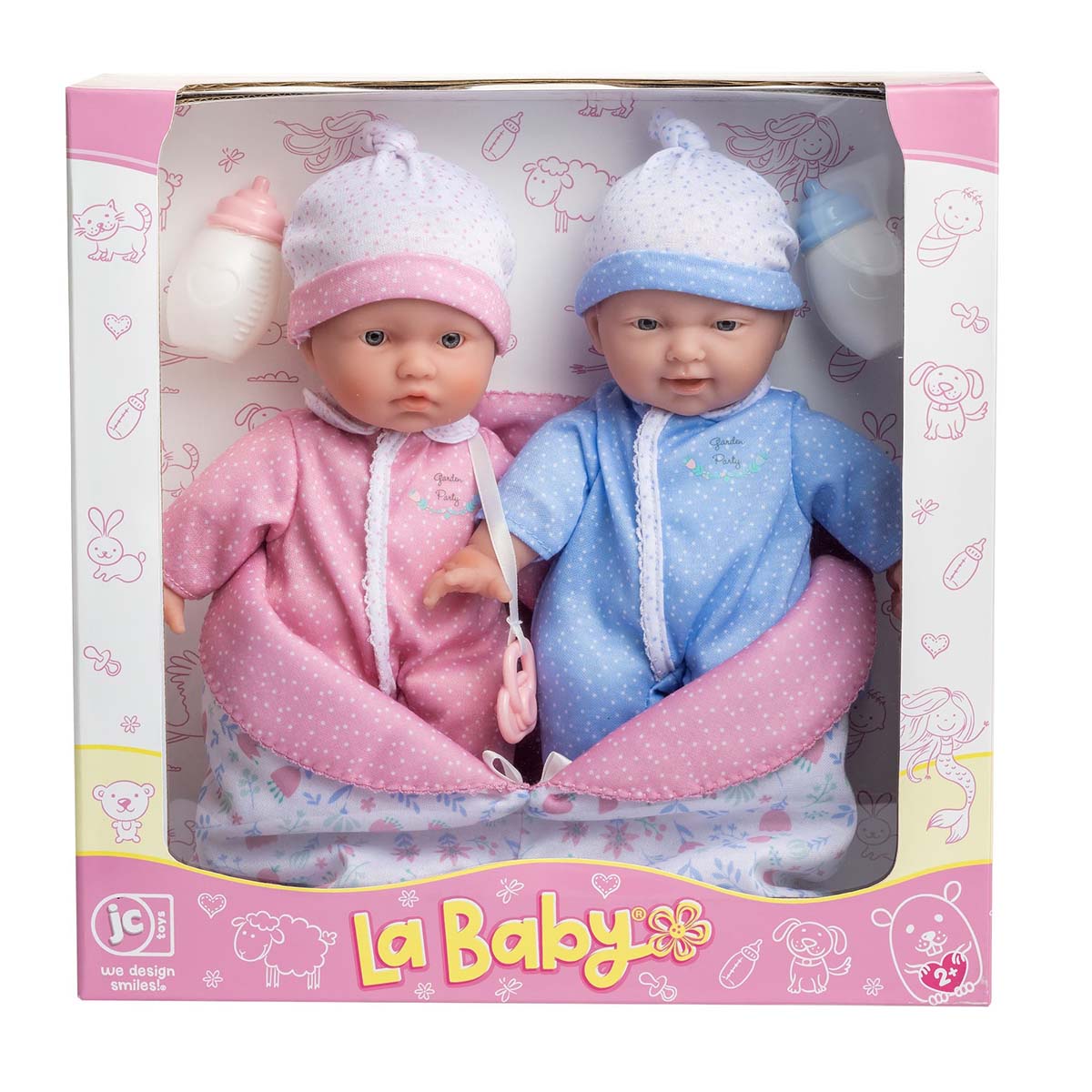 JC Toys La Baby Twins Sleeping Bag Gift Set |11-inch Small Soft Body Dolls Washable |Removable Pink and Blue Outfits, Pacifier & Blanket | 12 Months+