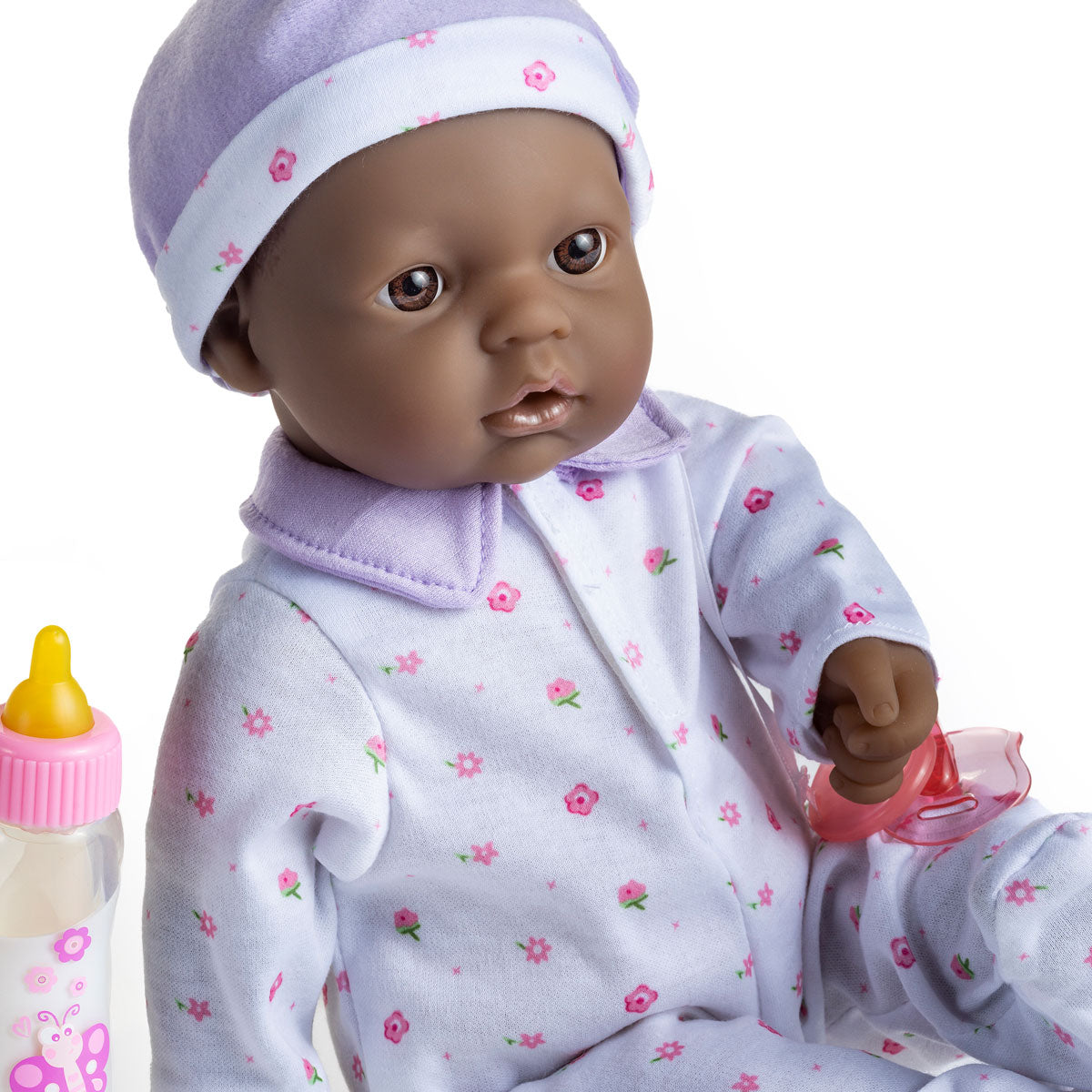 JC Toys, La Baby 16 inches Soft Body African American Baby Doll in Purple Outfit