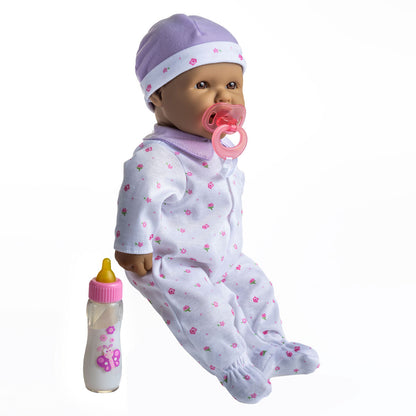 JC Toys, La Baby 16 inches Soft Body Hispanic Baby Doll in Purple Outfit