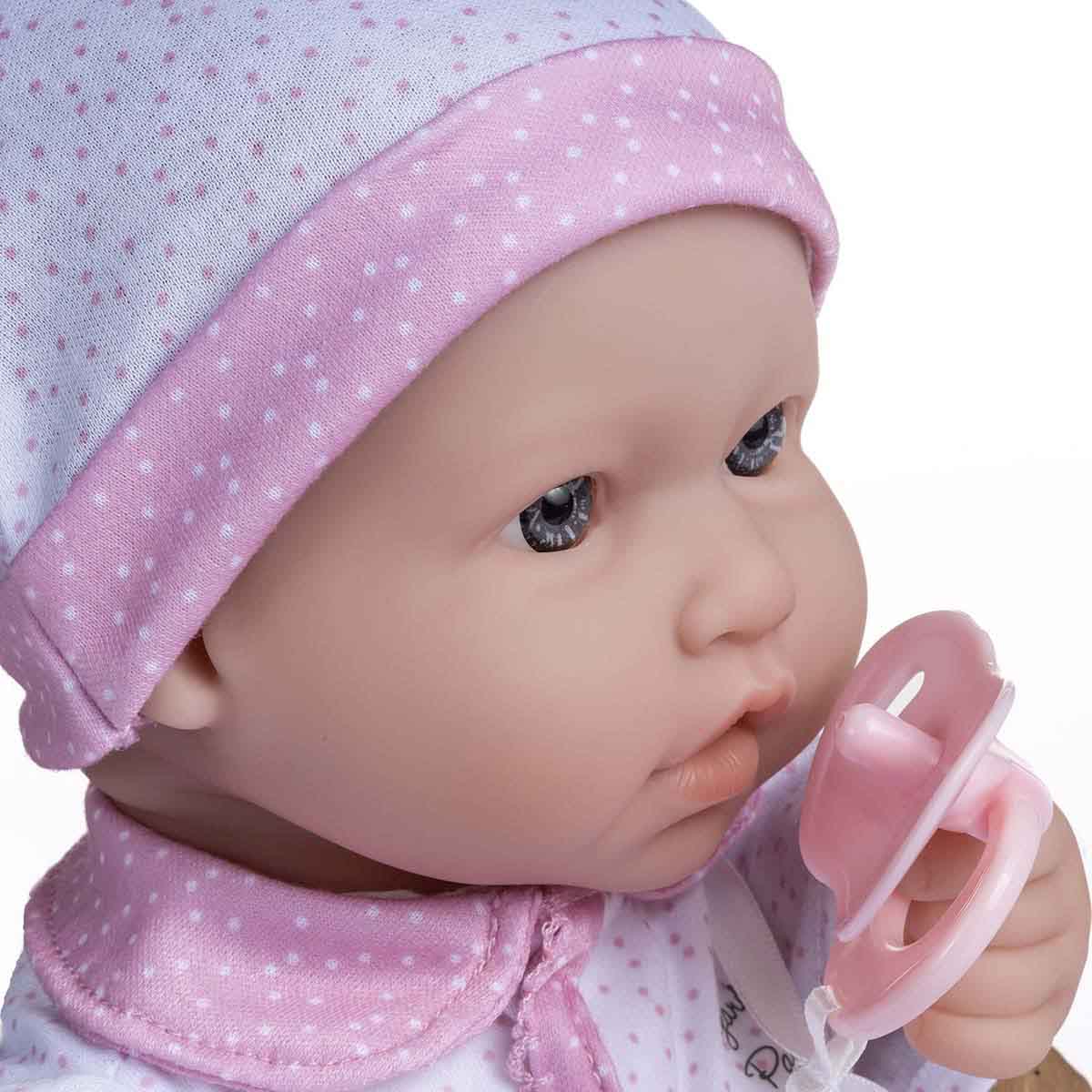 La Baby ® 16" Soft Body Baby Doll White/Pink Onesie w/ Pacifier & Magic Bottle.