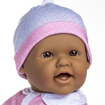 La Baby ® 16" Soft Body Baby Doll Pink/White Onesie w/ Pacifier & Magic Bottle. Hispanic.