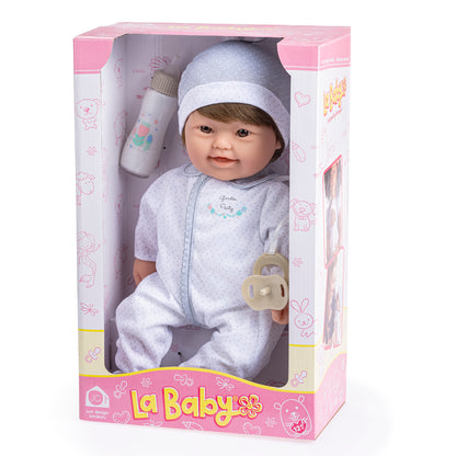 JC Toys, Down Syndrome La Baby 16 inches Soft Body Baby Doll with Brown Hair - Realistic Features
