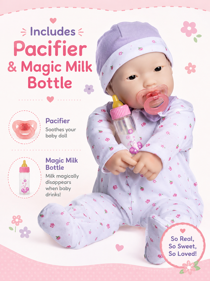 La Baby Play Doll - 20" Asian Soft Body Baby Doll in baby outfit Purple w/ Pacifier