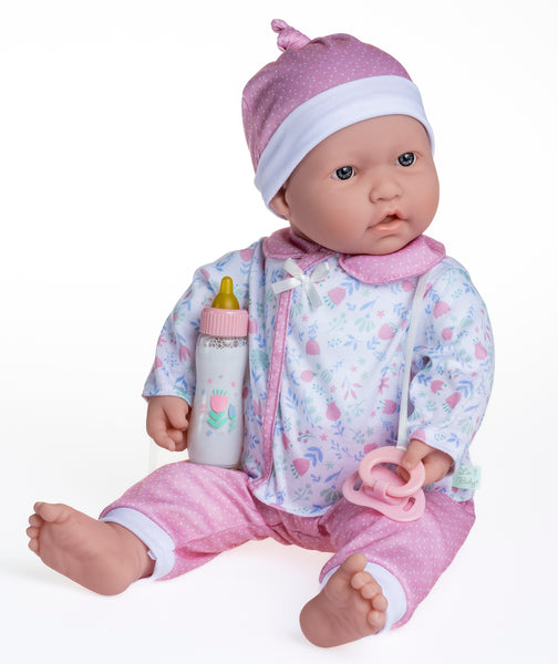 La Baby ® 20" Soft Body Baby Doll White/Pink 2 Piece Outfit w/ Pacifier & Magic Bottle.