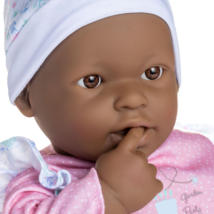 La Baby ® 20" Soft Body Baby Doll Pink/White 3 Piece Outfit w/ Pacifier & Magic Bottle. African American.