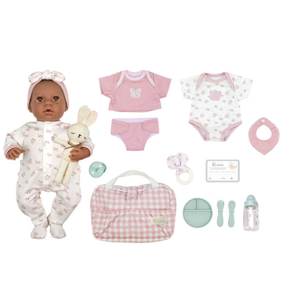 Bonbebé® 15.5” Weighted Reborn Baby Doll with Real Heartbeat, 16-Piece Gift Set (Pink, African American)