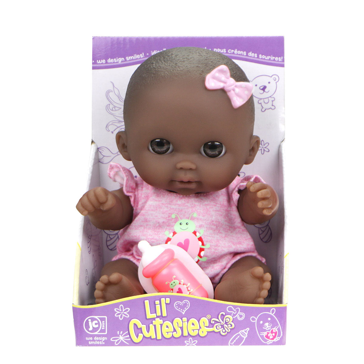 JC Toys - Lil Cutesies Lila African American 8.5" All Vinyl Baby Doll | Posable and Washable | Removable Outfit | Brown Eyes | Ages 2+