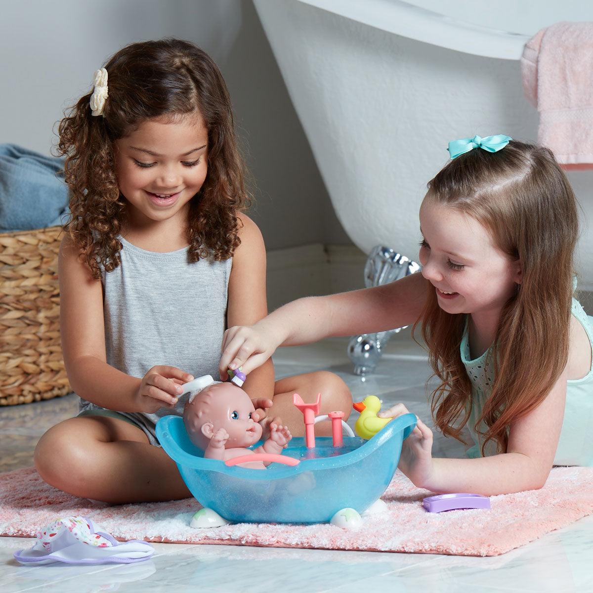 JC Toys Lil' Cutesies 8.5" Baby Doll in Bathtub with Fun Accessories - All-Vinyl