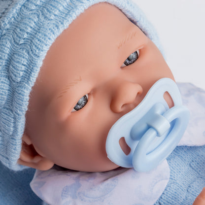 JC Toys, La Newborn All Vinyl Real Boy 15in Baby Doll in Blue Knit Outfit