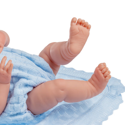 JC Toys, La Newborn All Vinyl Real Boy 15in Baby Doll in Blue Knit Outfit