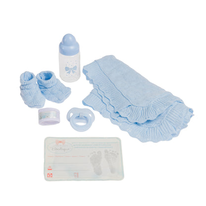 JC Toys, La Newborn All Vinyl Real Boy 15in Baby Doll in Blue Knit Outfit