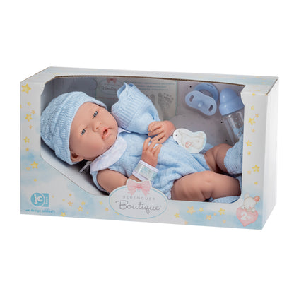 JC Toys, La Newborn All Vinyl Real Boy 15in Baby Doll in Blue Knit Outfit