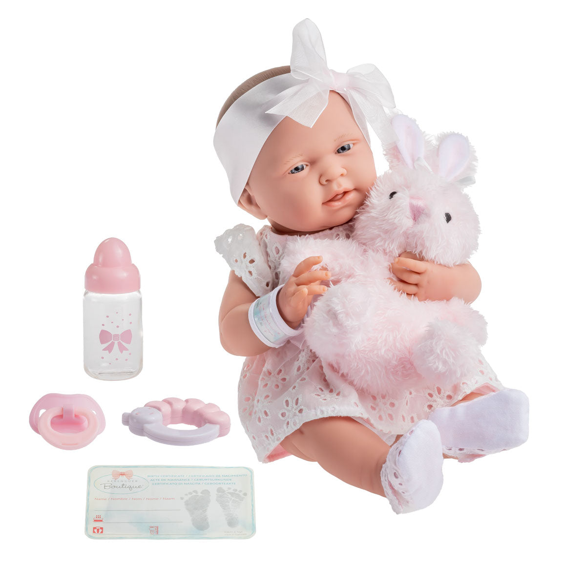 La Newborn All Vinyl Anatomically Correct Real Girl 15in Baby Doll - White Dress