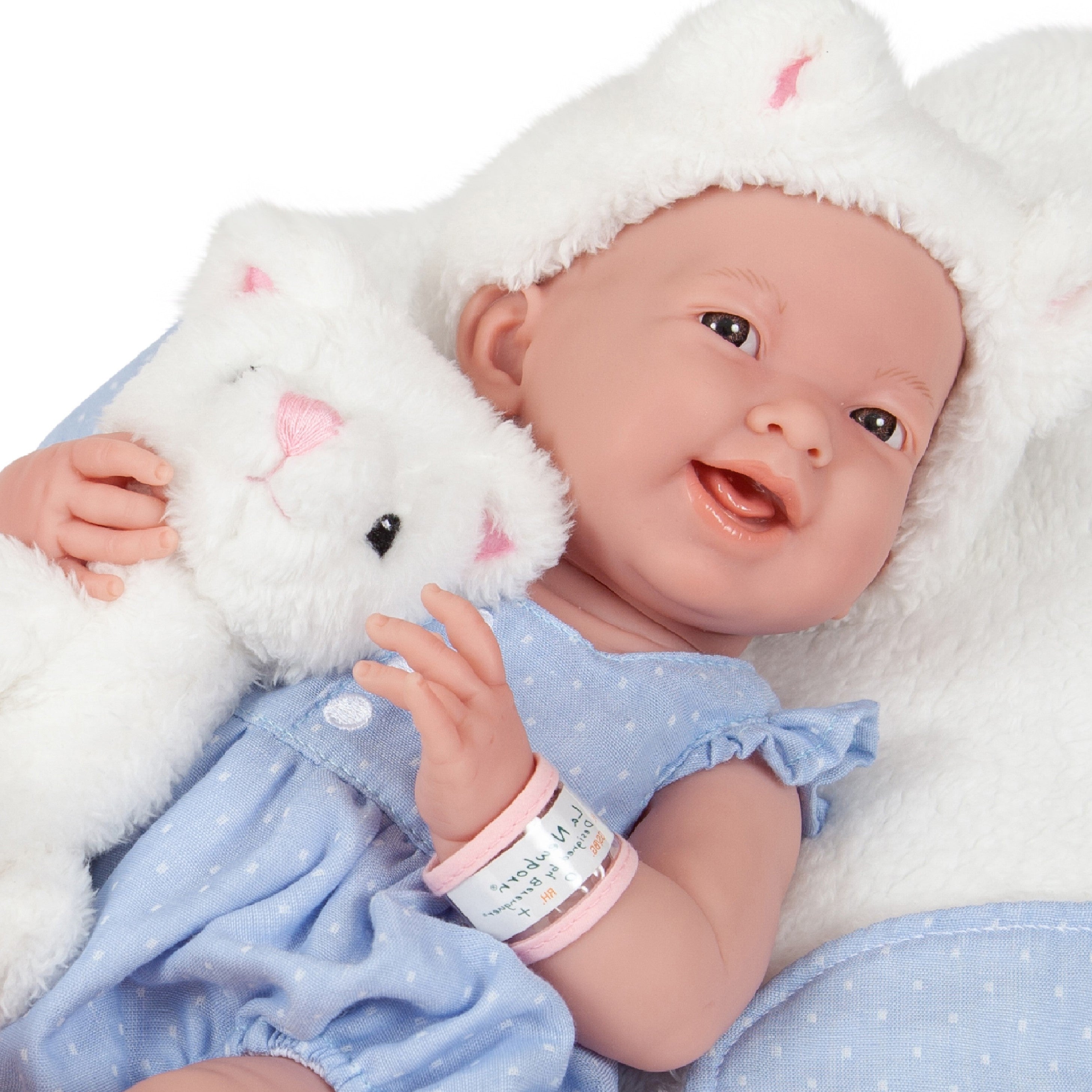 JC Toys La Newborn All Vinyl Real Girl 15 Baby Doll Blue Outfit Accessories