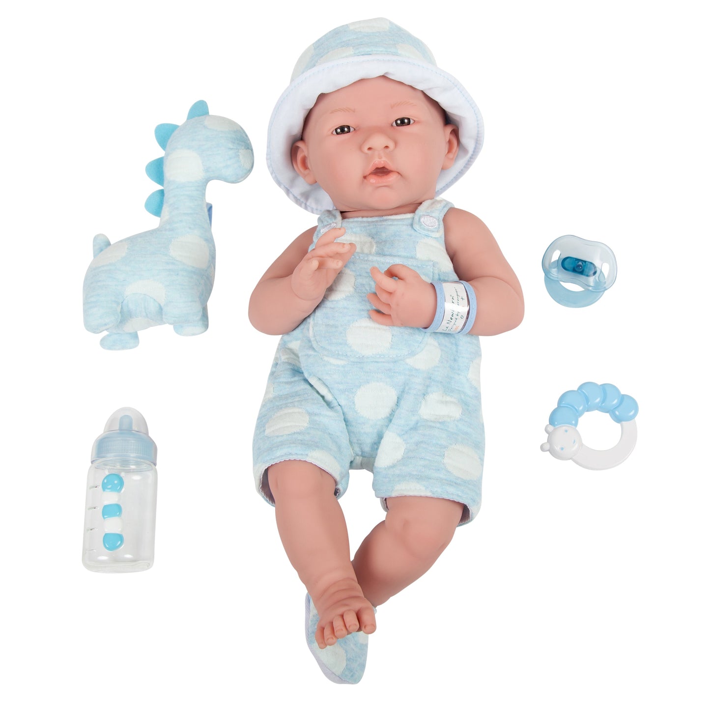 JC Toys, La Newborn All-Vinyl Real Boy 15 in Baby Doll-Blue with White Polka Dots