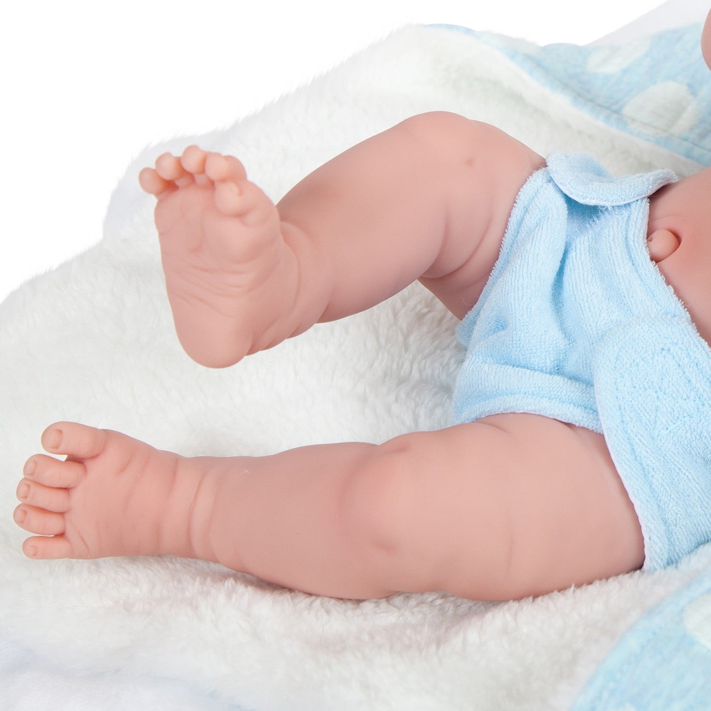 JC Toys, La Newborn All-Vinyl Real Boy 15 in Baby Doll-Blue with White Polka Dots