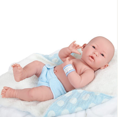 JC Toys, La Newborn All-Vinyl Real Boy 15 in Baby Doll-Blue with White Polka Dots