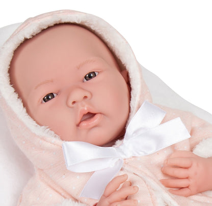 JC Toys, La Newborn All-Vinyl Real Girl 15 inches Baby Doll Pink Coat Deluxe Set