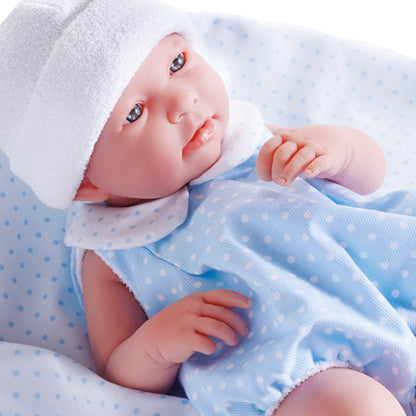 JC Toys, La Newborn All-Vinyl 17in Real Boy Baby Doll-Blue Bubble Suit & Blanket