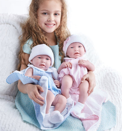 JC Toys, La Newborn All-Vinyl 17in Real Boy Baby Doll-Blue Bubble Suit & Blanket