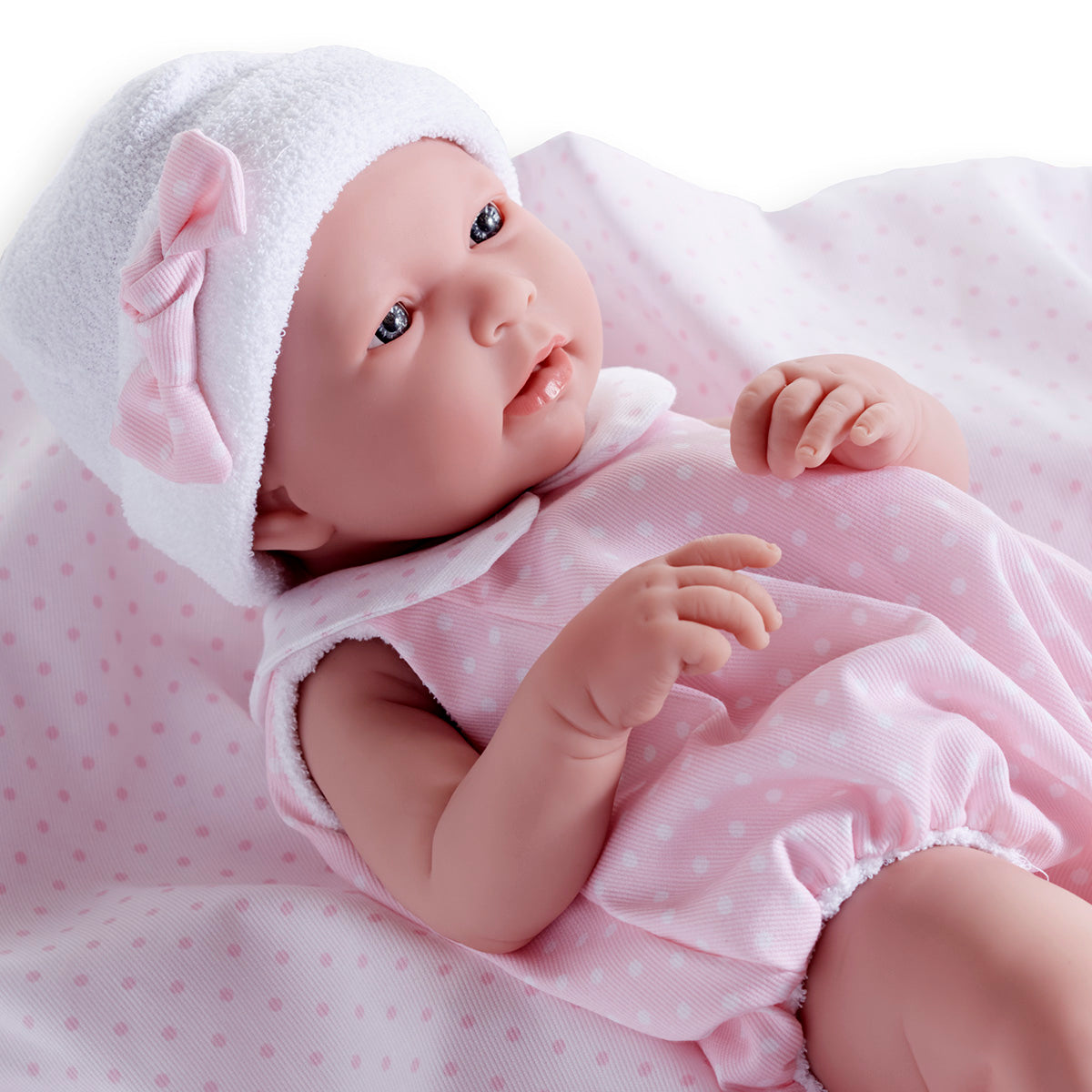 JC Toys,La Newborn All-Vinyl 17in Real Girl Baby Doll-Pink Bubble Suit & Blanket