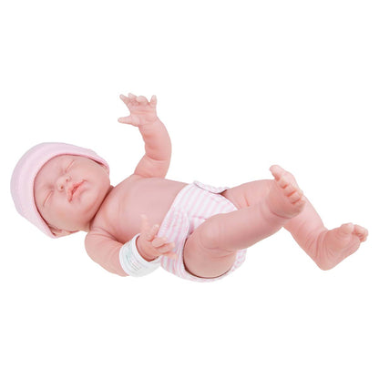 La Newborn® 17"  All-Vinyl Retro La Newborn Doll (closed Eyes) in Pink Set w/ accessories. Window Box